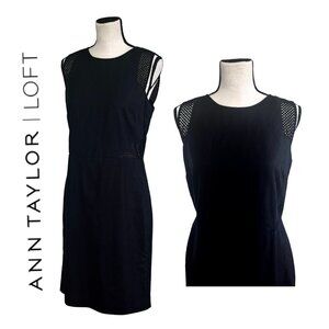 Ann Taylor LOFT Black Sheath Dress Size 8 Mesh Cutout Work Business Cocktail